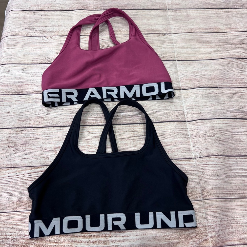 Under Armour HeatGear Sports Bra 2 Pack Black Pink YL Youth Large 12-14